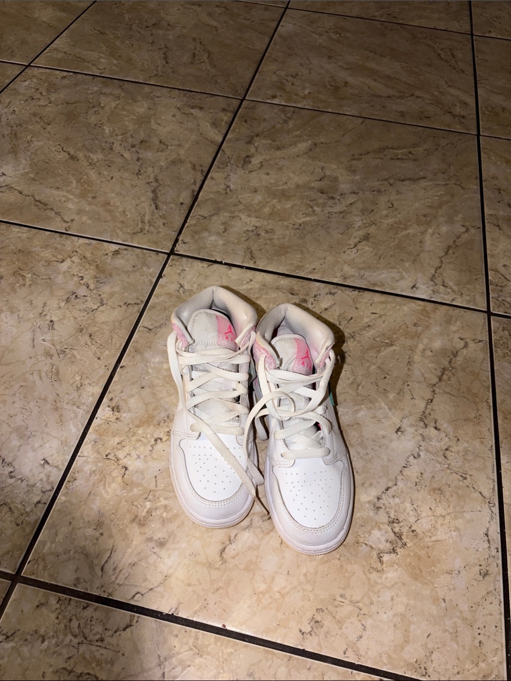 Jordan Kids White and Light Pink High-Top Sneakers